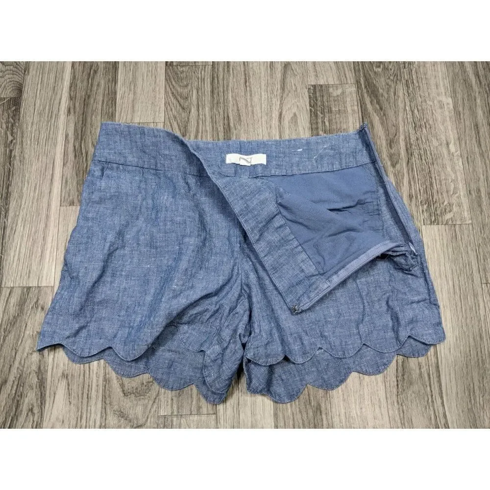 (3/$35) Loft Womens Size 00 Chambray The Riviera Scalloped Hem Pockets‎ Shorts